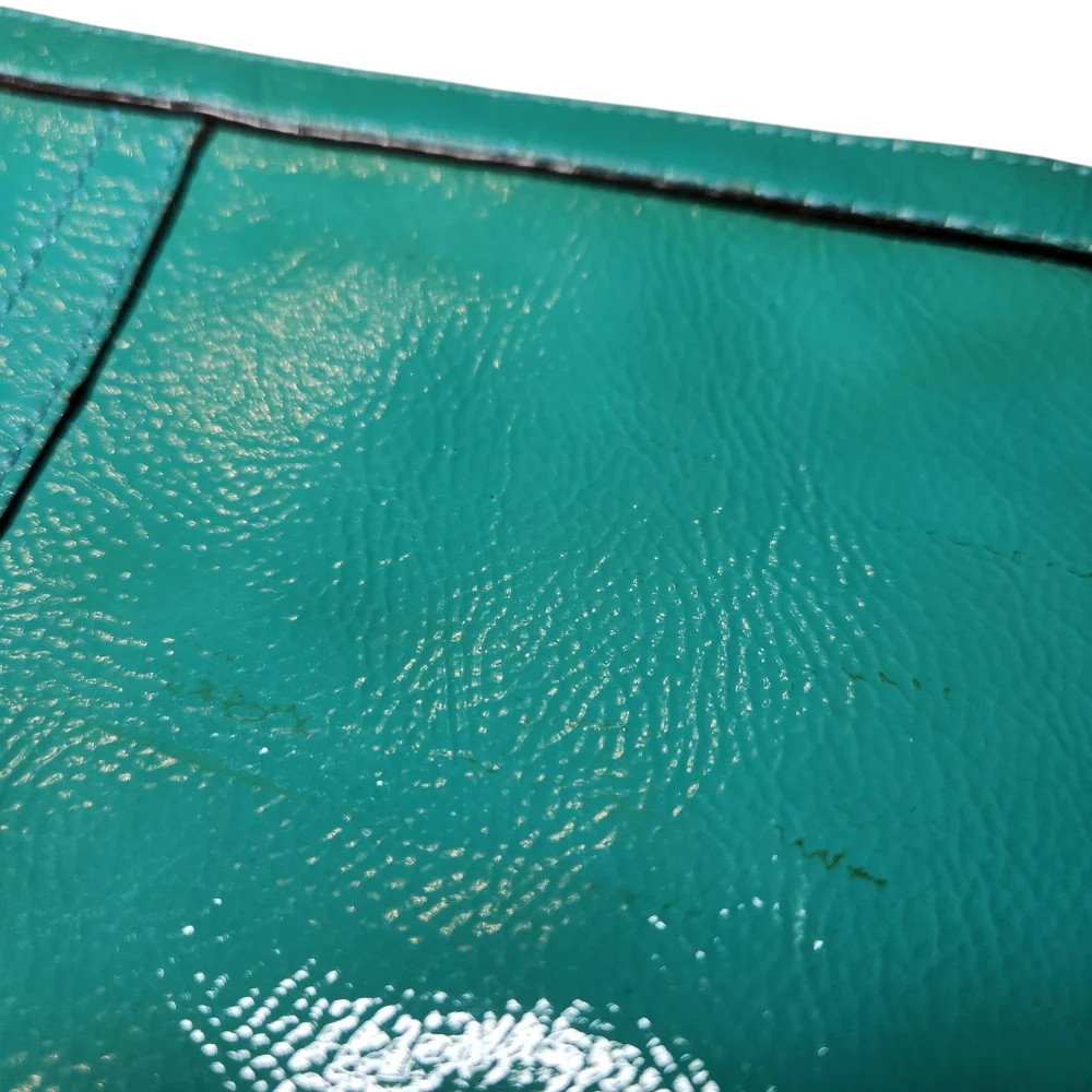 Coach Turquoise Teal‎ Oversized Wristlet Clutch Bag Patent Leather Wrist Strap